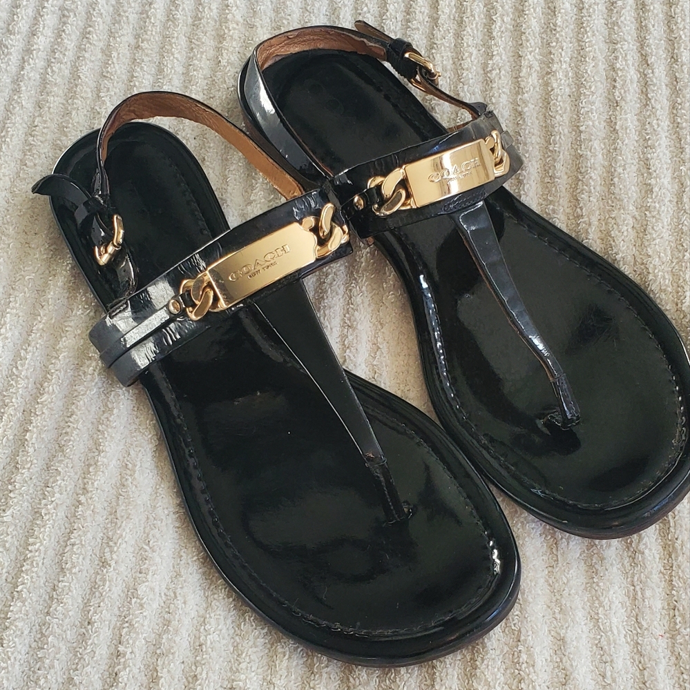 Coach Patent Leather Sandals with Gold Hardware size 8